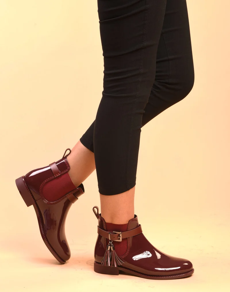 Bottines de pluie bordeaux avec lanière