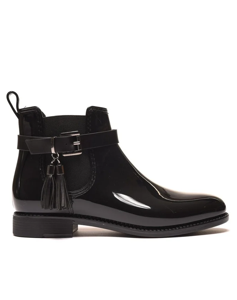 Bottines de pluie noires avec lanière