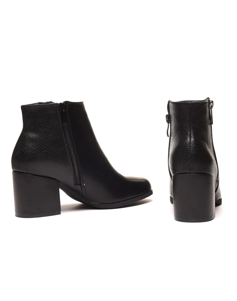 Bottines à talons noires avec fermeture & motifs python