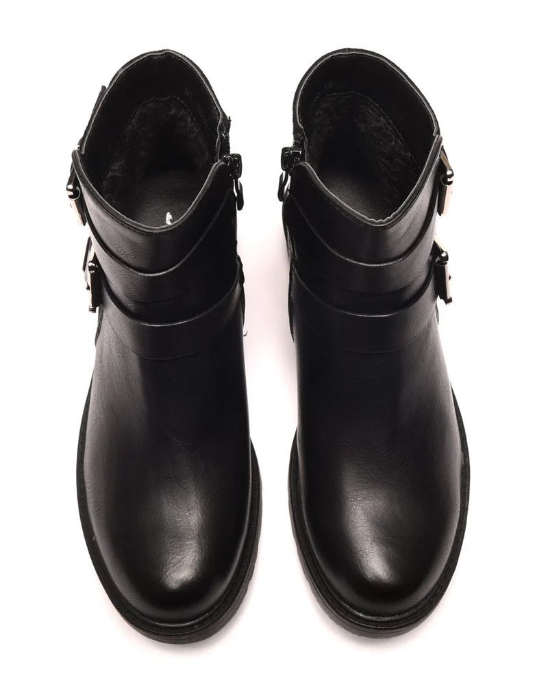 Bottines plates noires avec doubles lanières