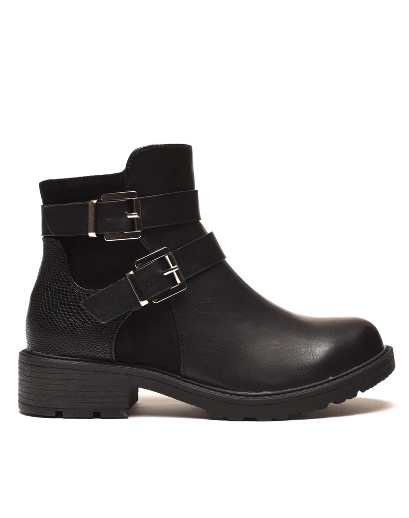 Bottines plates noires avec doubles lanières