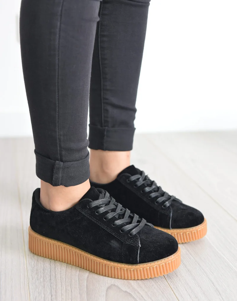 Baskets noires effet daim avec grosse semelle