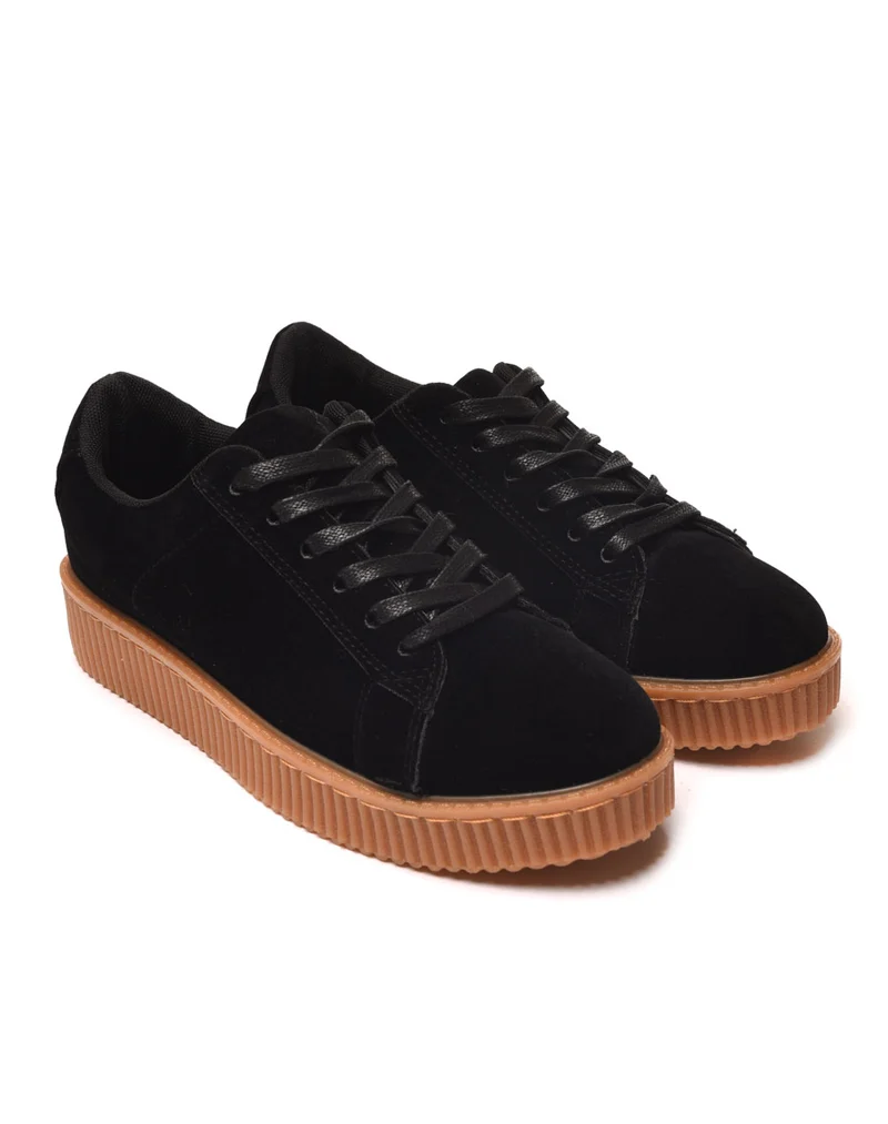 Baskets noires effet daim avec grosse semelle