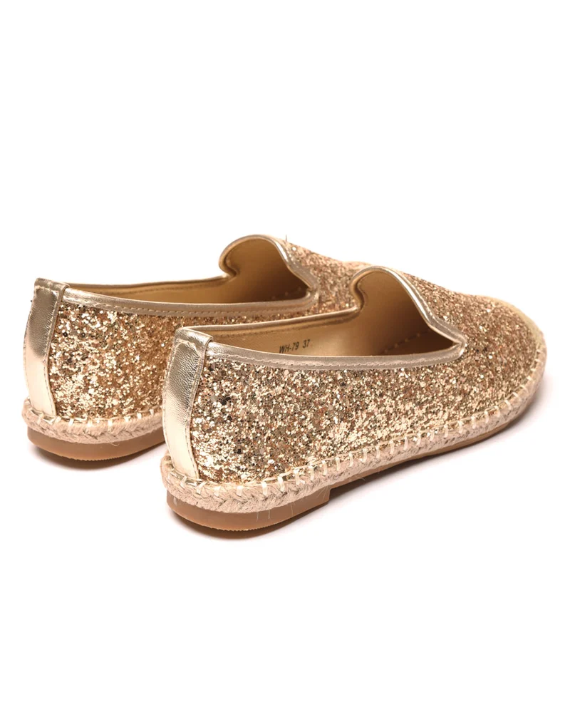 Espadrilles paillettes doré bout tressé