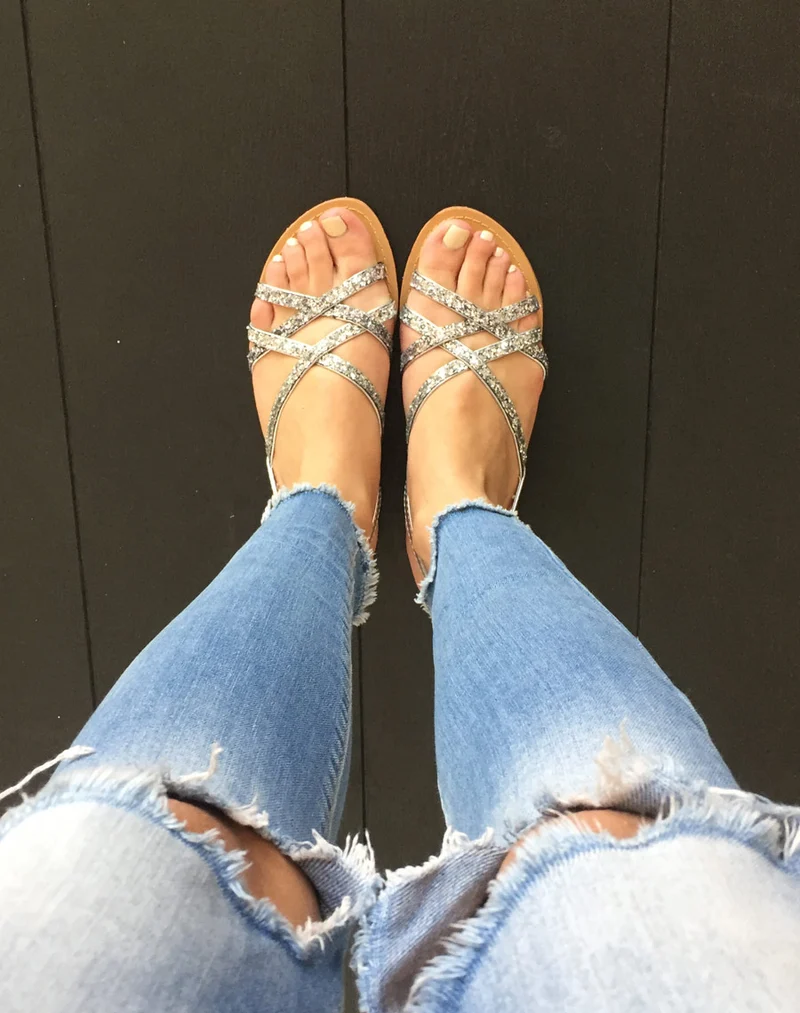 Nu-pied pailleté à bride argent
