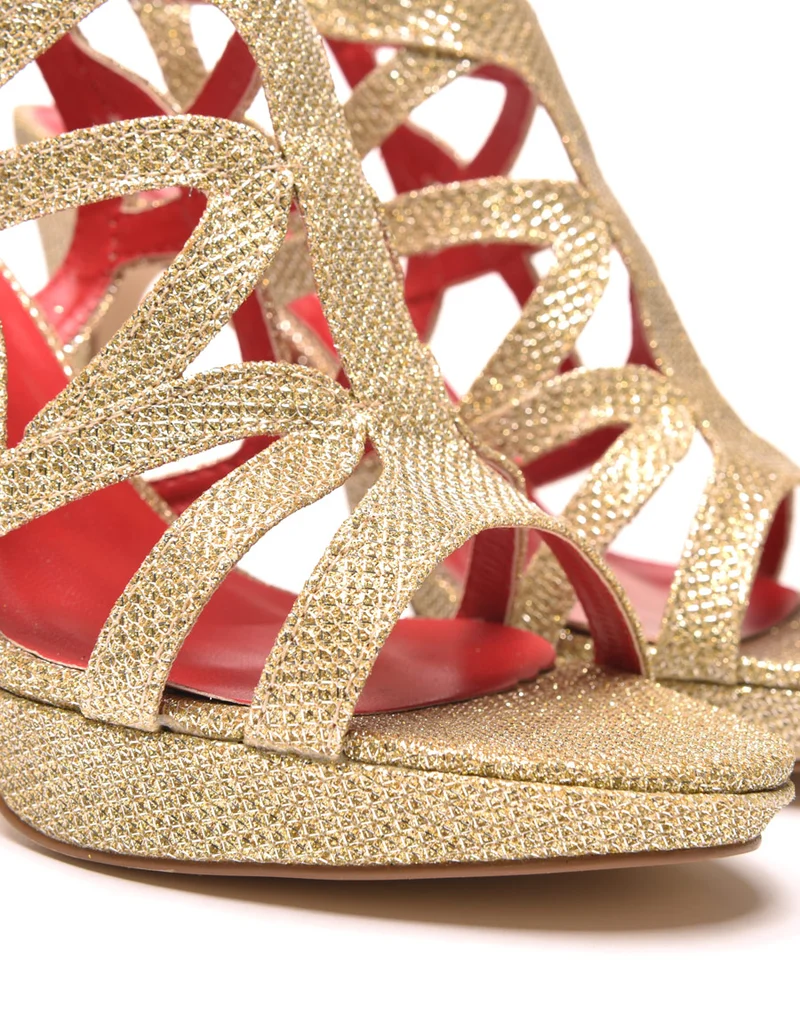 Sandales à paillettes et scratch doré