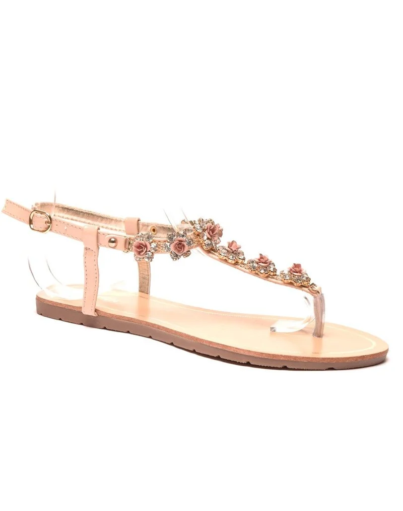 Sandale rose avec des perles en fleurs
