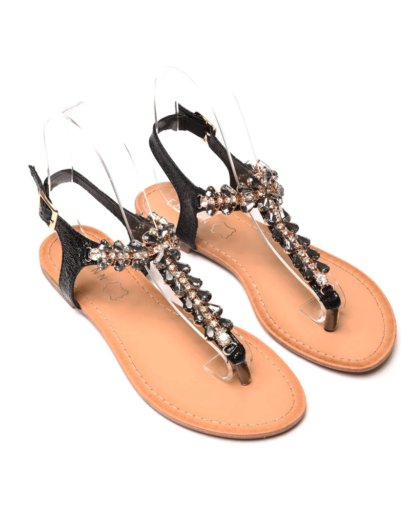 Sandale noire avec perles