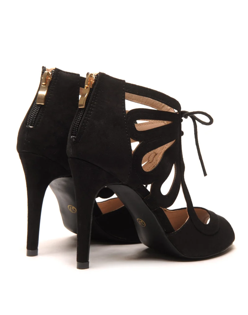 Escarpin noir ouvert à lacet