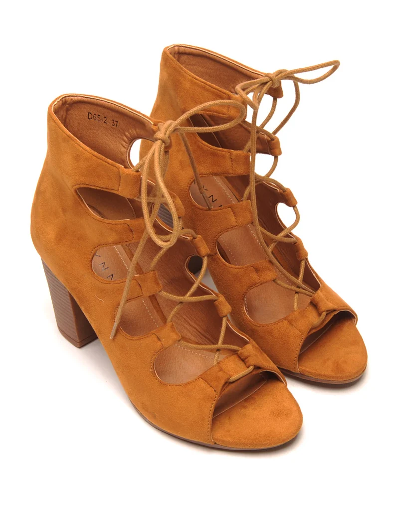 Low boots camel à bout ouvert