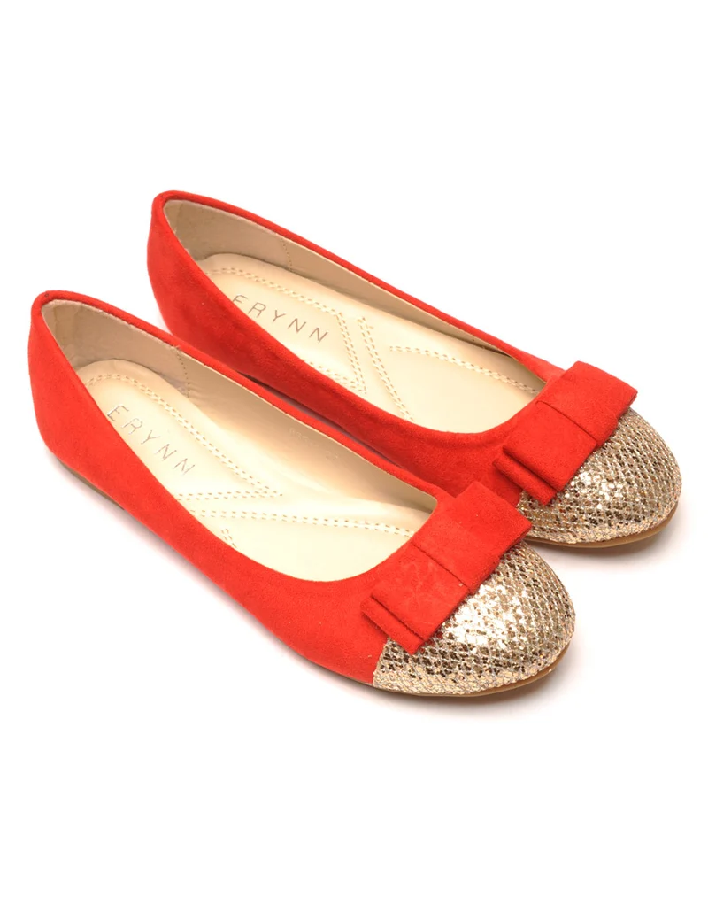 Ballerine rouge avec noeud et paillette