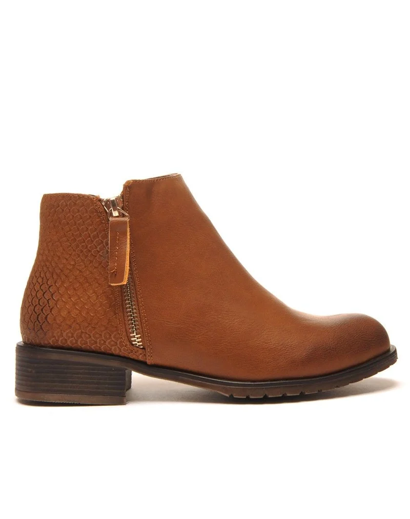 Bottine camel avec croco