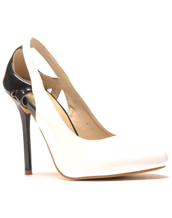 Escarpins satinés bicolores noir et blanc à hauts talons