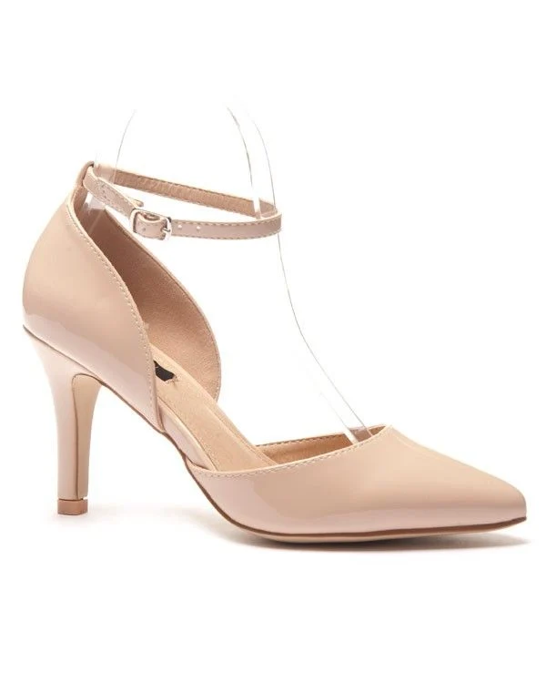 Escarpin beige verni avec bride cheville et légèrement pointu