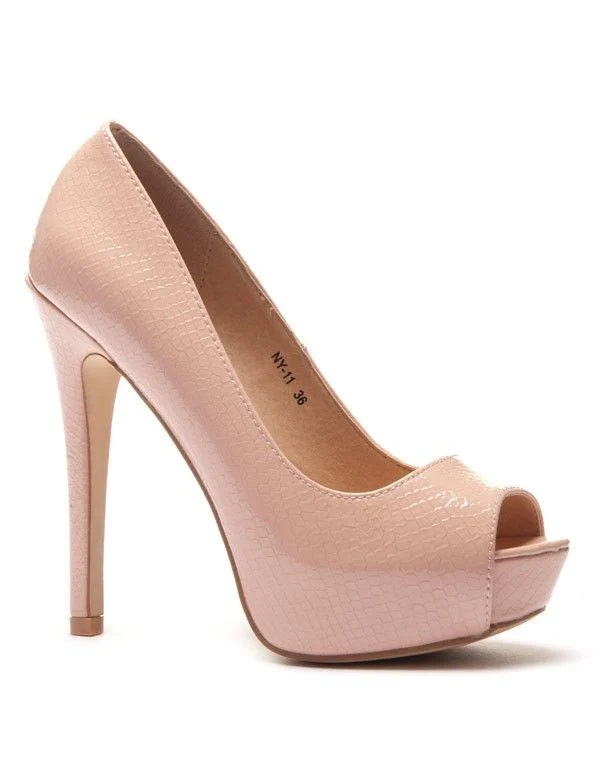 Escarpin peep toe rose verni croco