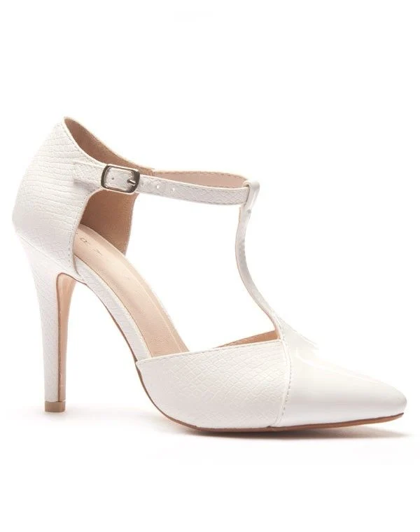 Escarpin blanc salomé bi matière et bout pointu