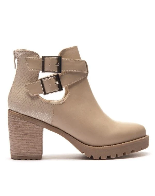 Bottine ajourée beige bi matière avec deux brides