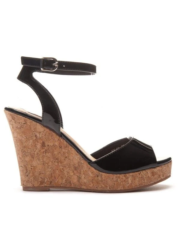 Escarpin compensé style liège noir verni