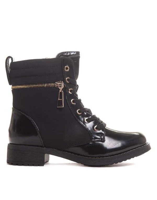 Bottines noires à lacet bi matière à l'intérieur fourré
