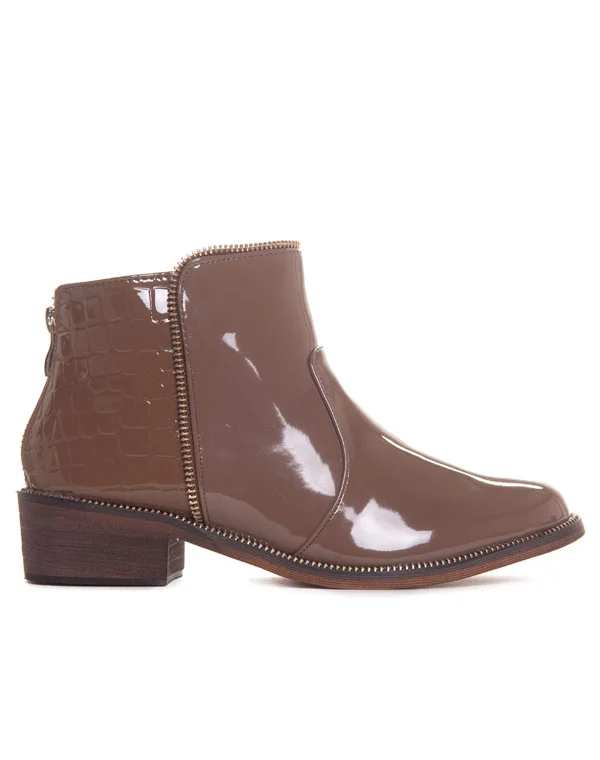 Bottines marron vernies et croco