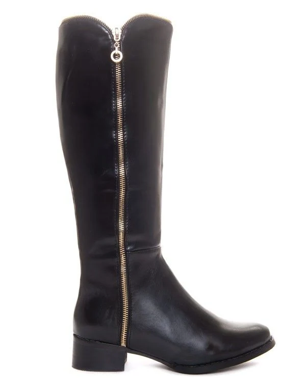 Bottes noires à fermeture éclaire dorée