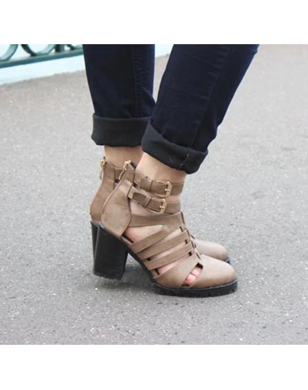 Bottines kaki à talon et lanières