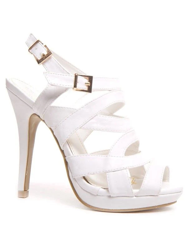 Sandale blanche à talon avec multi brides