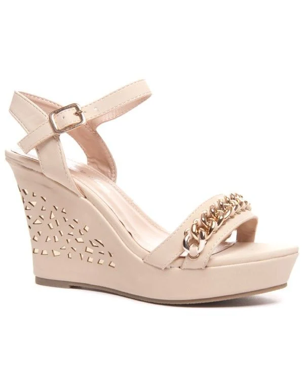 Sandale compensée beige avec chaîne doré