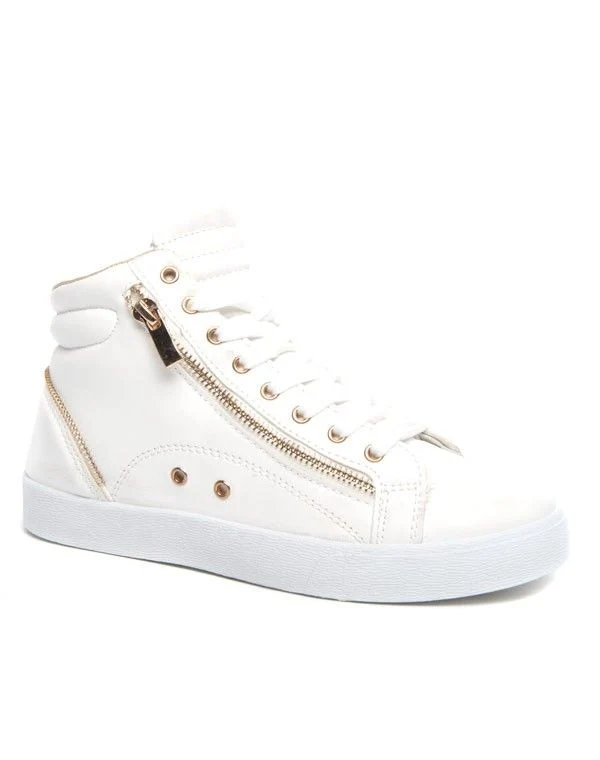 Basket blanche Alicia Shoes fermeture éclair décorative or