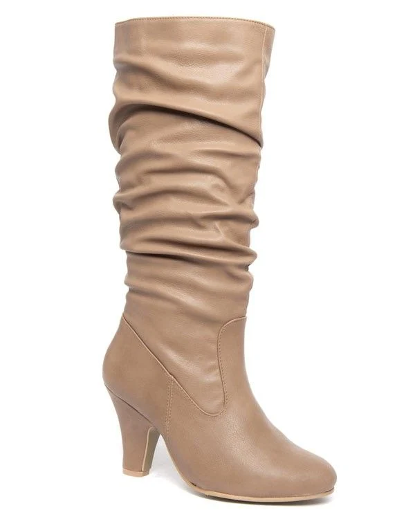 Grandes bottes à talons Mannika jambières plissés beige