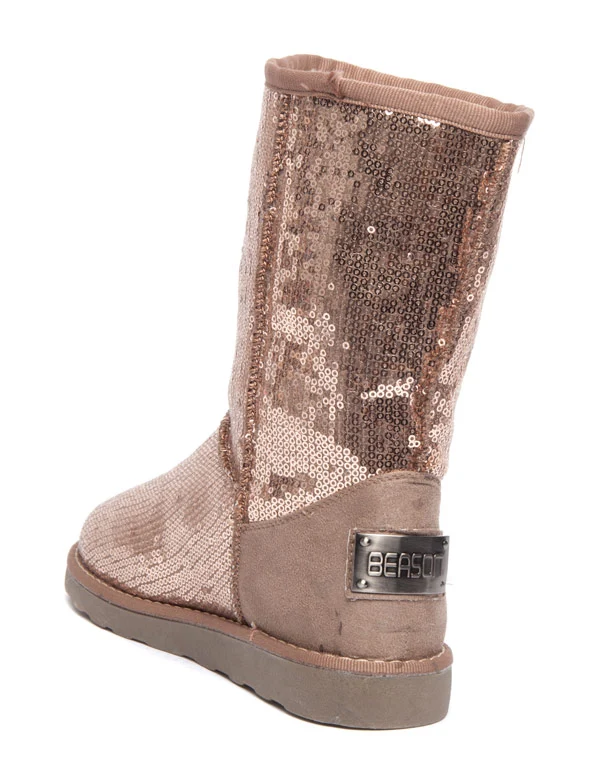 Bottes fourrure et sequins brillants Ideal kaki (cuivré)