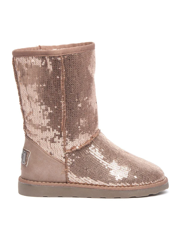 Bottes fourrure et sequins brillants Ideal kaki (cuivré)