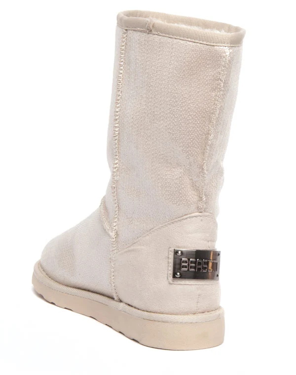 Bottes fourrure et sequins brillants Ideal beige