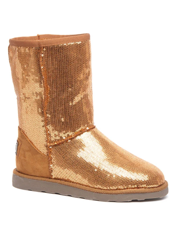 Bottes fourrure et sequins brillants Ideal dorée