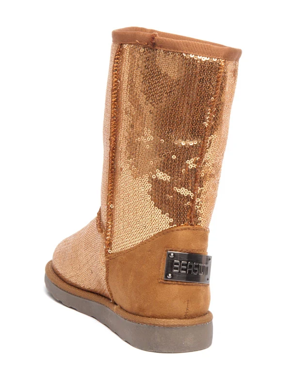 Bottes fourrure et sequins brillants Ideal dorée
