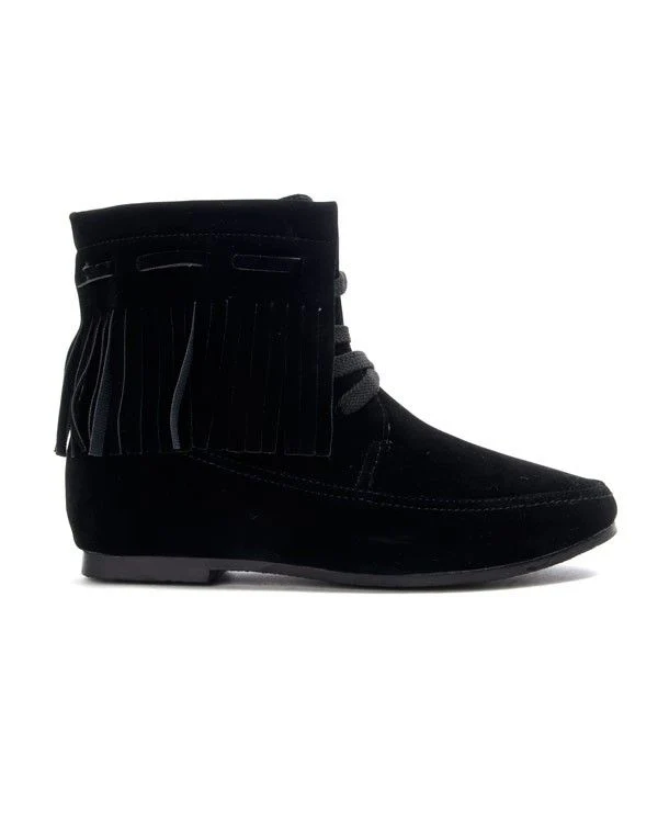 Chaussure femme Bo'aime: Bottine à frange - noir