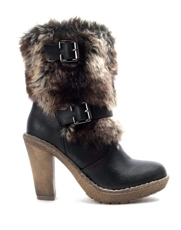 Chaussures femme Like You: Botte a talon fourrée noire