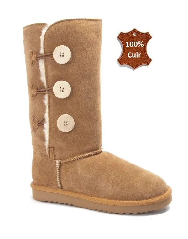 Chaussure femme Farasion: Botte fourrée en CUIR camel