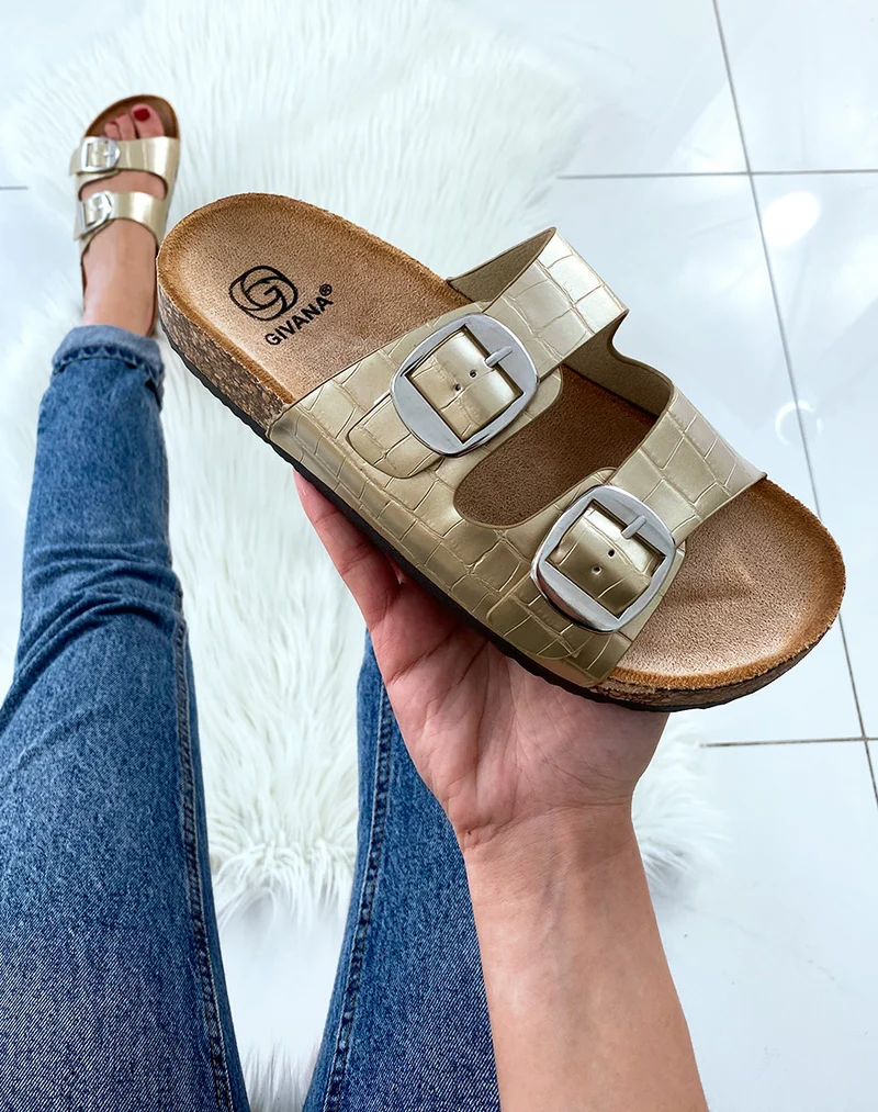 Mules Gold à deux brides