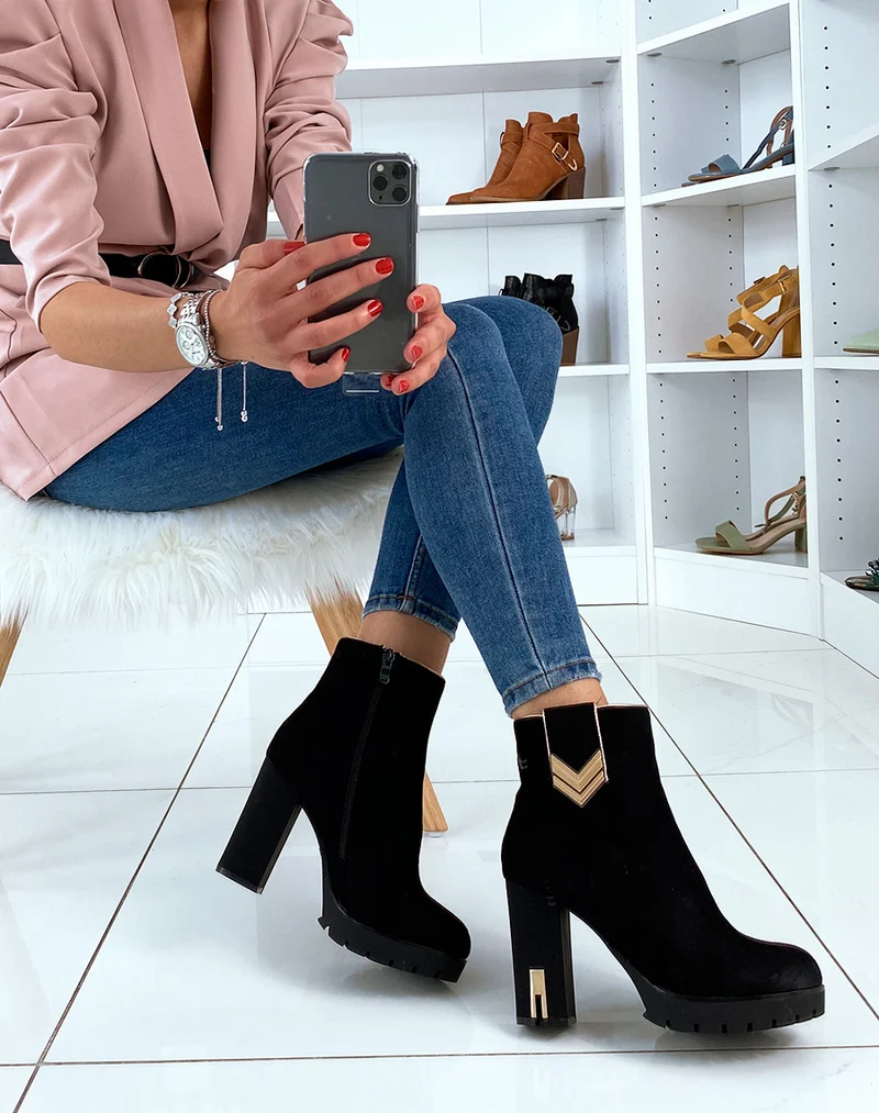 Bottines en suédine noires à talons