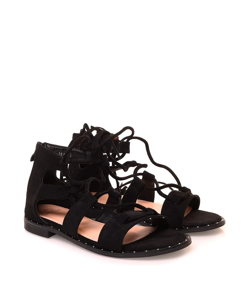 Nu-pieds en suédine noirs à multibrides entrecroisées